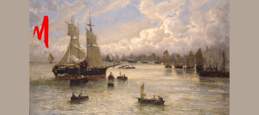 Pompeo Mariani, nave pilotata nel porto, 1886